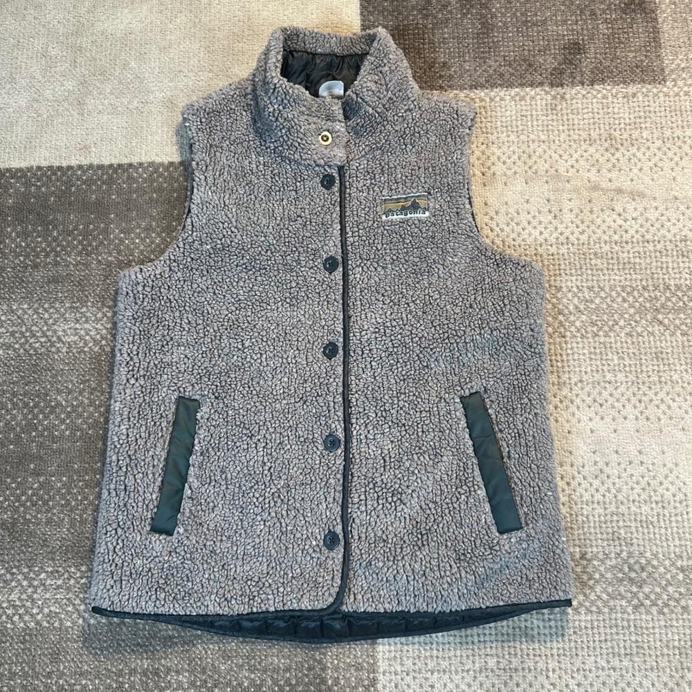 Patagonia Womens S Recollection Down Vest Grey Sherpa Fleece Button Up STY28085